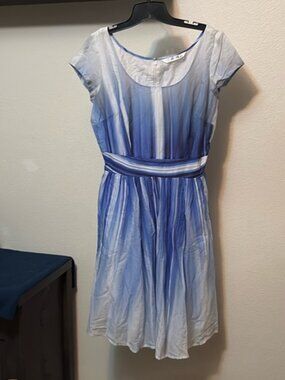eShakti women's 100% cotton ombré scoop neck dress smock waist size 10, pockets